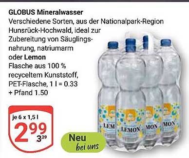 GLOBUS Mineralwasser - Verschiedene Sorten, ideal für die Zubereitung von Säuglingsnahrung