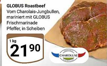 GLOBUS Roastbeef vom Charolais-Jungbullen, mariniert mit GLOBUS Frischmarinade Pfeffer, in Scheiben
