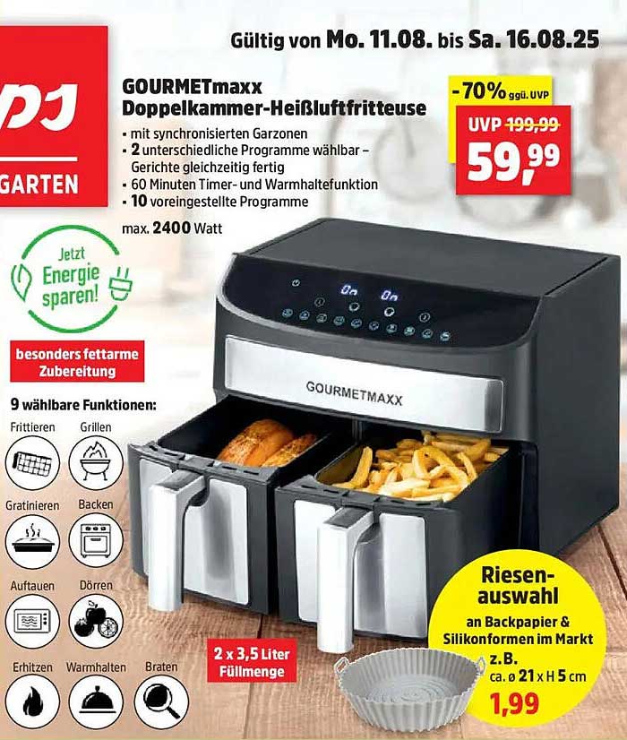 GOURMETmaxx Doppelkammer-Heißluftfritteuse