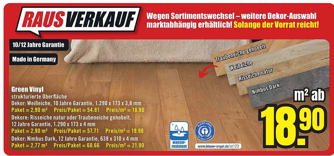 Green Vinyl Bodenbelag: strukturierte Oberfläche - ab 18,90 €/m²