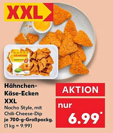 Hähnchen-Käse-Ecken XXL mit Chili-Cheese-Dip