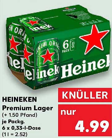 HEINEKEN Premium Lager 6 x 0,33-Liter-Dose