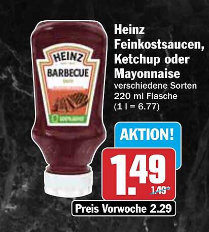 Heinz Feinkostsaucen, Ketchup oder Mayonnaise verschiedene Sorten 220 ml Flasche