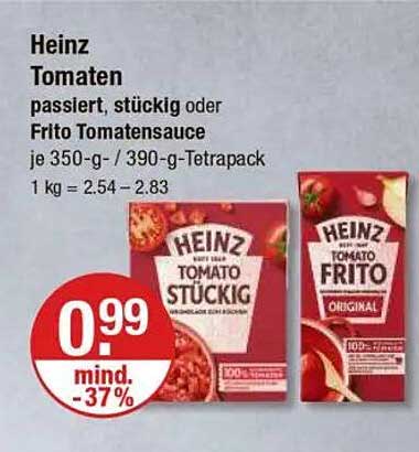 Heinz Tomaten passierter, stückiger oder Frito Tomatensauce – je 350-g oder 390-g-Tetrapack