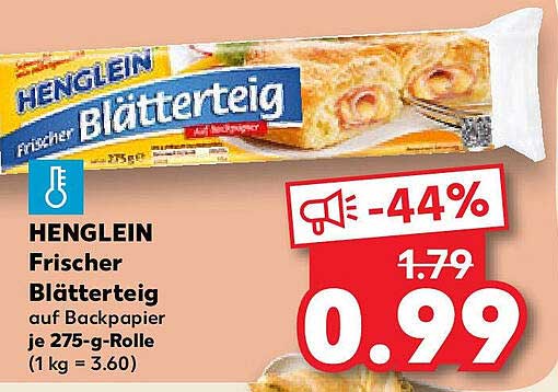 HENGLEIN Frischer Blätterteig auf Backpapier je 275-g-Rolle