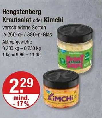 Hengstenberg Krautsalat oder Kimchi 260-g/380-g-Glas