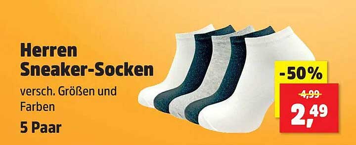 Herren Sneaker-Socken 5 Paar - jetzt nur 2,49 €!