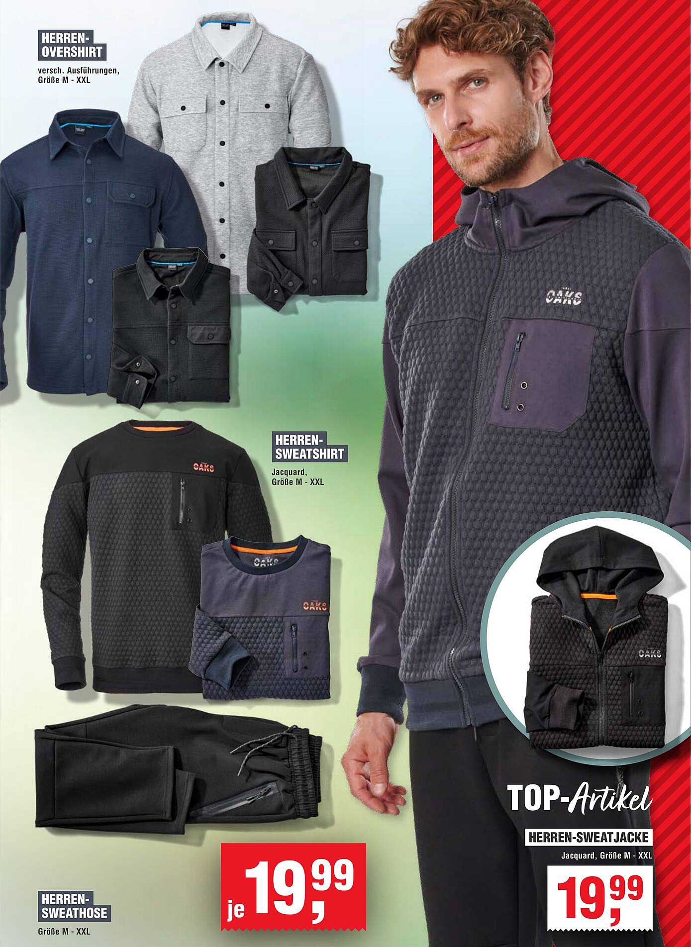 Herren-Sweatjacke, Herren-Sweatshirt, Herren-Sweathose - je 19,99