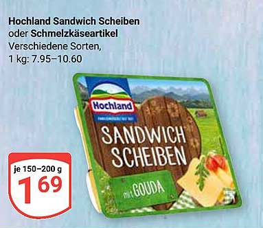Hochland Sandwich Scheiben oder Schmelzkäseartikel, 150–200 g
