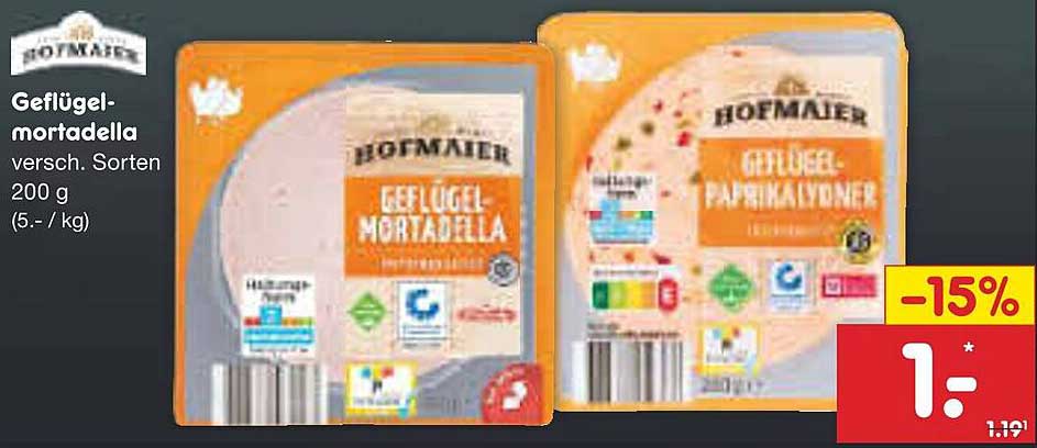 Hofmaier Geflügelmortadella 200 g - jetzt 15% günstiger!