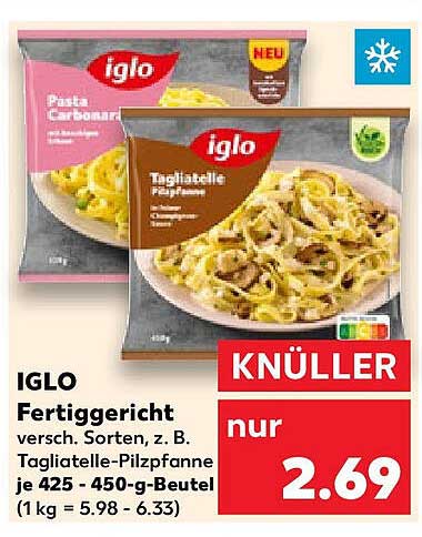 IGLO Fertiggericht – Tagliatelle-Pilzpfanne & Pasta Carbonara