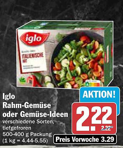 Iglo Rahm-Gemüse oder Gemüse-Ideen 500-400 g Packung