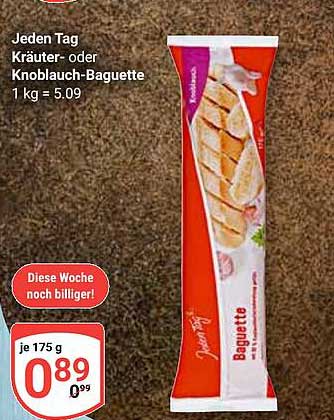 Jeden Tag Kräuter- oder Knoblauch-Baguette