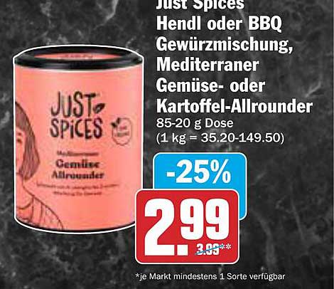 Just Spices Hendl oder BBQ Gewürzmischung, Mediterraner Gemüse- oder Kartoffel-Allrounder