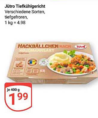 Jütro Tiefkühlgericht – Hackbällchen nach Art Waldmannsart, 400 g