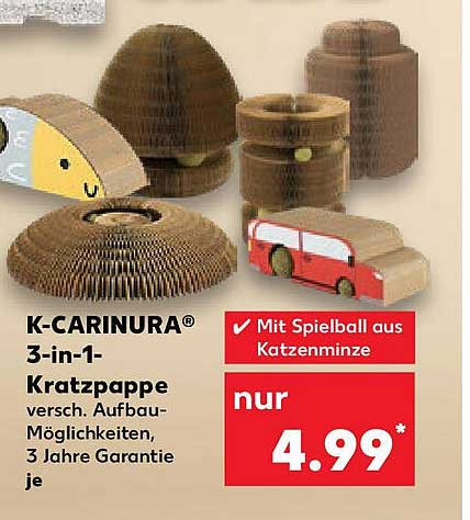 K-CARINURA® 3-in-1 Kratzpappe mit Spielball aus Katzenminze