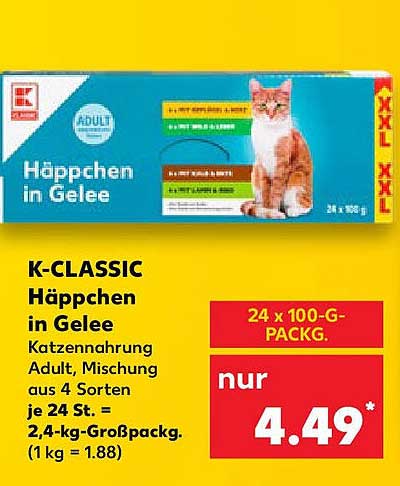K-CLASSIC Häppchen in Gelee Katzennahrung Adult, 24 x 100 g