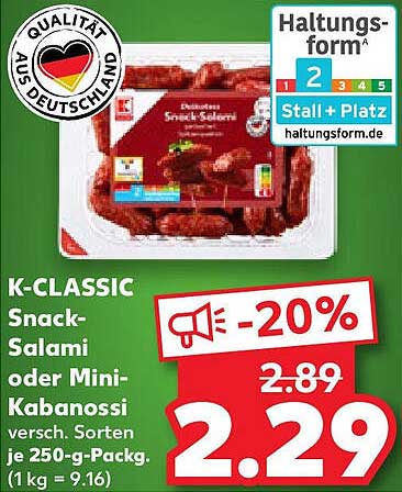 K-CLASSIC Snack-Salami oder Mini-Kabanossi 250-g-Packung