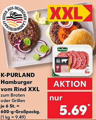 K-PURLAND Hamburger vom Rind XXL zum Braten oder Grillen