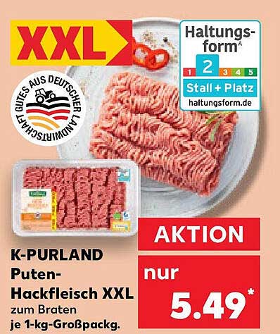 K-PURLAND Puten-Hackfleisch XXL zum Braten 1 kg