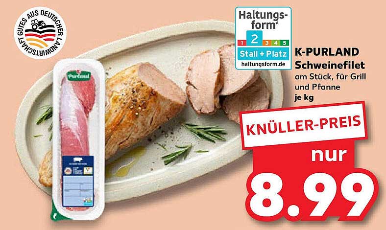 K-PURLAND Schweinefilet am Stück, für Grill und Pfanne je kg