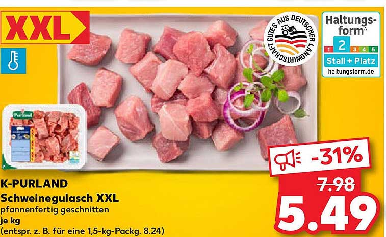 K-PURLAND Schweinegulasch XXL - pfannenfertig geschnitten