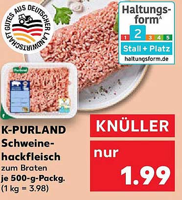 K-PURLAND Schweinehackfleisch zum Braten – 500 g für nur 1,99 €