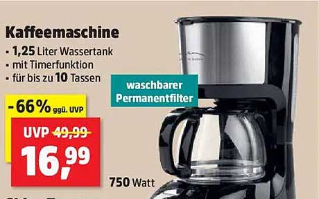 Kaffeemaschine mit 1,25 Liter Wassertank und Timerfunktion