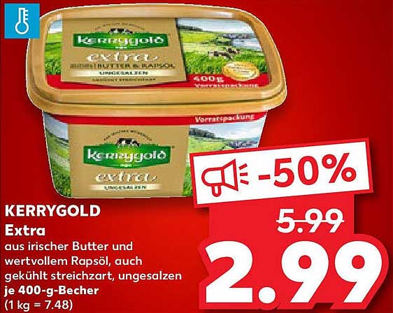 KERRYGOLD Extra - Ungesalzene Butter mit Rapsöl (400 g)