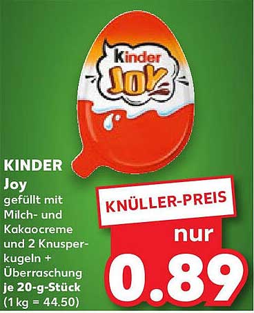 KINDER Joy gefüllt mit Milch- und Kakaocreme und 2 Knusperkugeln + Überraschung je 20-g-Stück