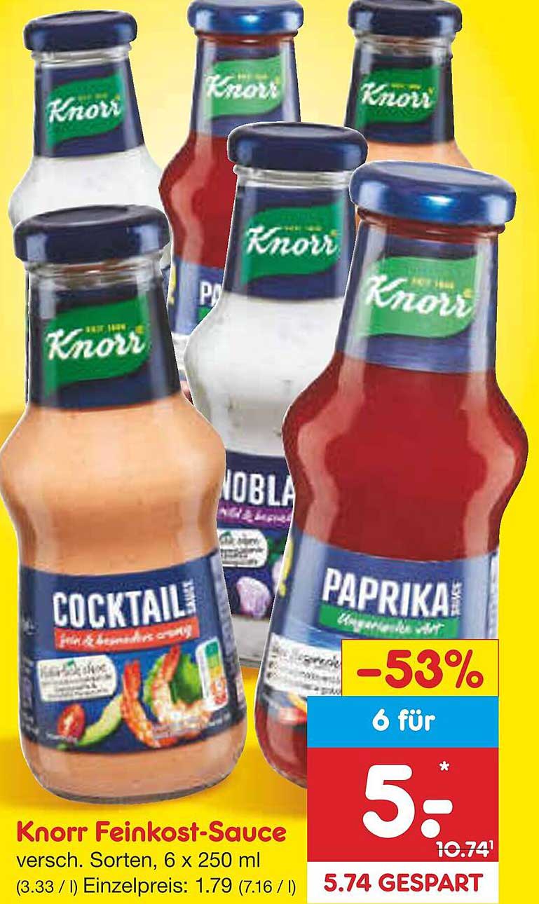 Knorr Feinkost-Sauce, verschiedene Sorten, 6 x 250 ml