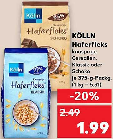 KÖLLN Haferfleks - knusprige Cerialien, Klassik oder Schoko