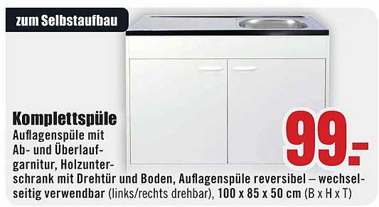 Komplettspüle - Auflagenspüle mit Ab- und Überlaufgarnitur