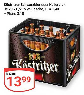 Köstritzer Schwarzbier oder Kellerbier, 20 x 0,5 l
