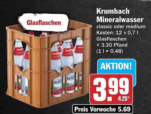 Krumbach Mineralwasser classic oder medium Kasten: 12 x 0,7 l