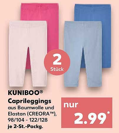 KUNIBOO® Caprileggings aus Baumwolle und Elasthan (CREORA™), 98/104 - 122/128 je 2-St.-Pack.