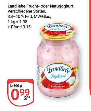 Landliebe Frucht- oder Naturjoghurt, 500 g für nur 0,99 €