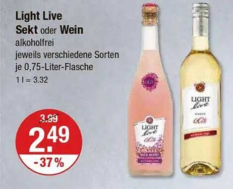 Light Live Sekt oder Wein alkoholfrei je 0,75-Liter-Flasche