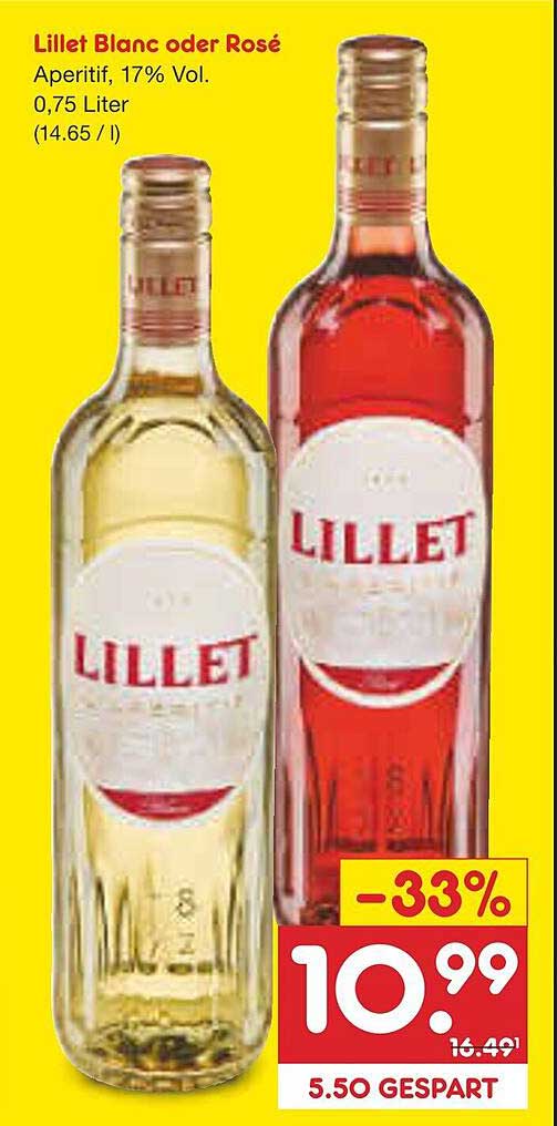 Lillet Blanc oder Rosé - 0,75 Liter, 17% Vol.