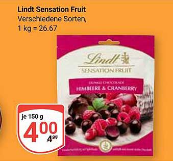 Lindt Sensation Fruit - Himbeere & Cranberry, 150 g