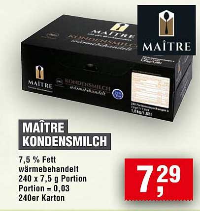 MAÎTRE KONDENSMILCH 7,5 % Fett - 240er Karton