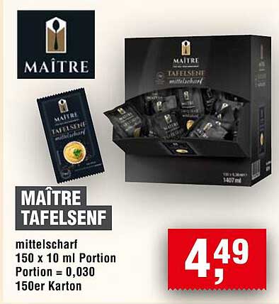MÄITRE TAFELSENF mittel-scharf 150 x 10 ml Portion