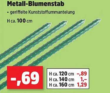 Metall-Blumenstab - geriffelte Kunststoffummantelung