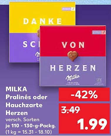 MILKA Pralinés oder Hauchsarte Herzen