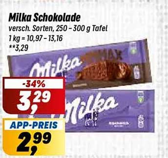 Milka Schokolade 250-300 g Tafel für nur 2,99 € - App-Preis!