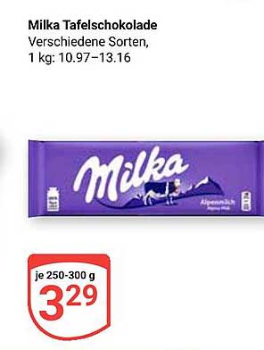 Milka Tafelschokolade - verschiedene Sorten