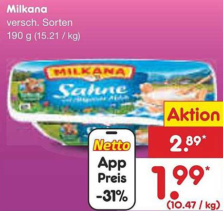 Milkana Sahne verschieden. Sorten 190 g (15,21 €/kg)