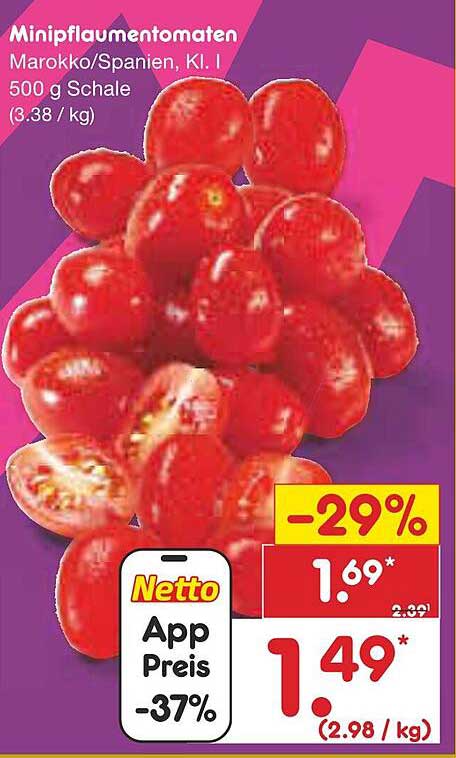 Minipfläumetomaten Marokko/Spanien, Kl. I - 500 g Schale
