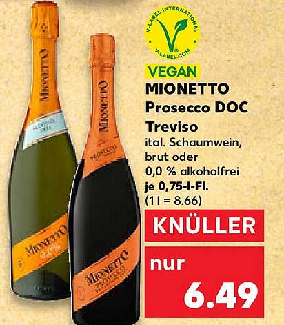 MIONETTO Prosecco DOC Treviso - Schaumwein, brut oder 0,0 % alkoholfrei