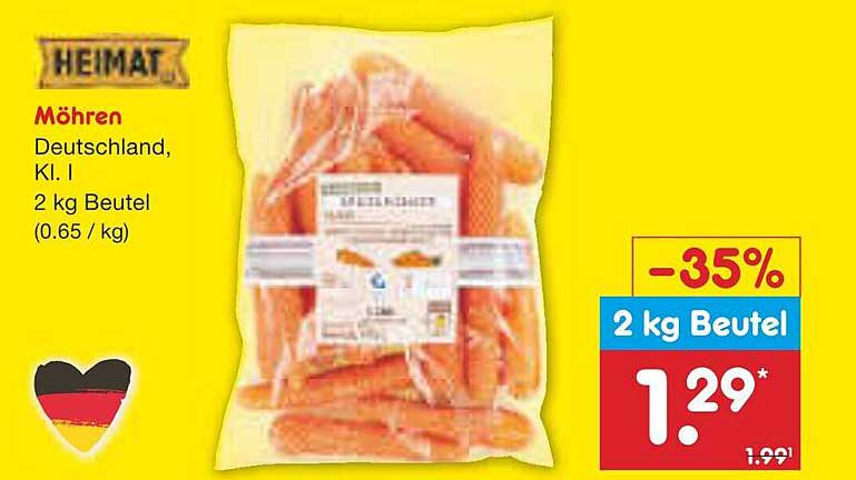 Möhren Deutschland, Kl. I 2 kg Beutel (0.65 / kg)